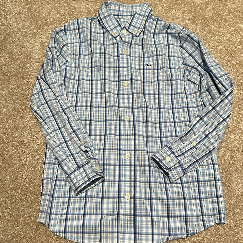 Vineyard vines button down plaid blue and white shirt boy size 7